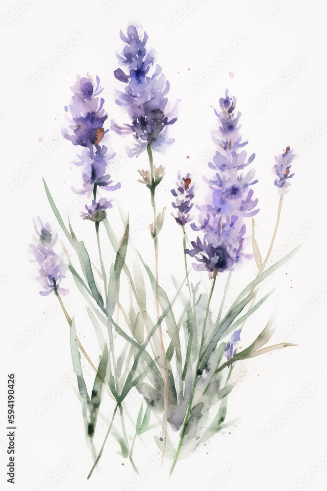 Illustration of lavender flowers with white background. Generate by ai