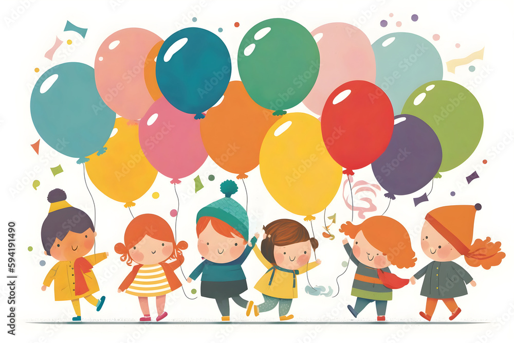 Illustration of a group of children on a white background for International Children's Day with place for text. With Generative AI tehnology Illustration of a group of children on a white background for International Children's Day with place for text. With Generative AI tehnology