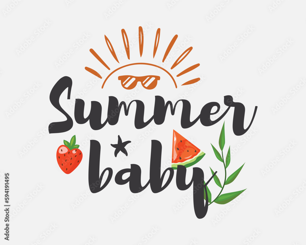 Obraz premium Summer baby Beach quote retro colorful typographic art on white background