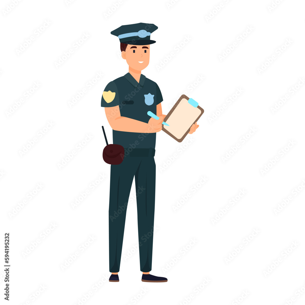 Policeman illustration in color cartoon style. Editable vector graphic design.