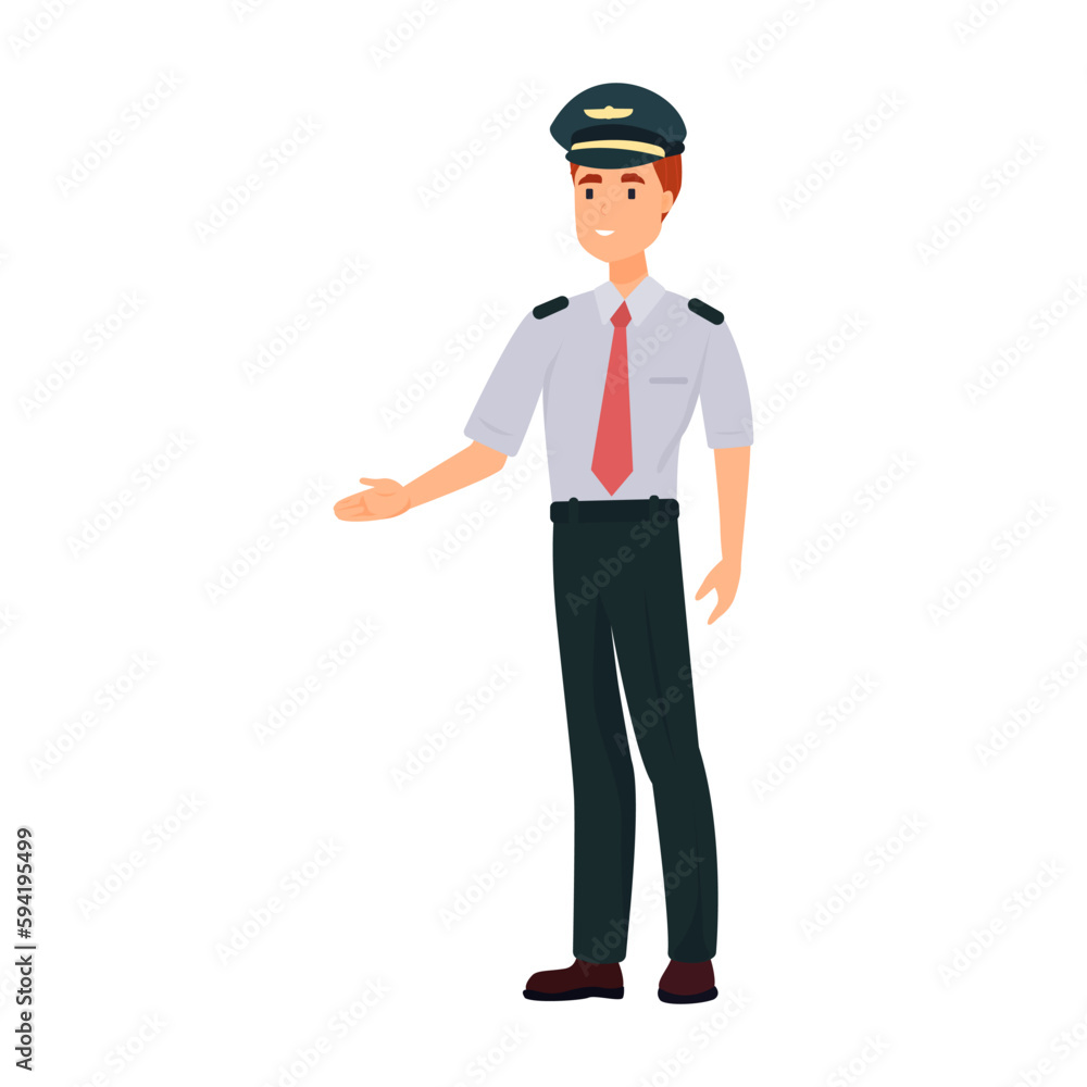 Pilot illustration in color cartoon style. Editable vector graphic design.