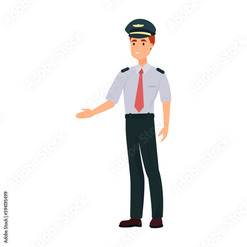 Pilot illustration in color cartoon style. Editable vector graphic design.