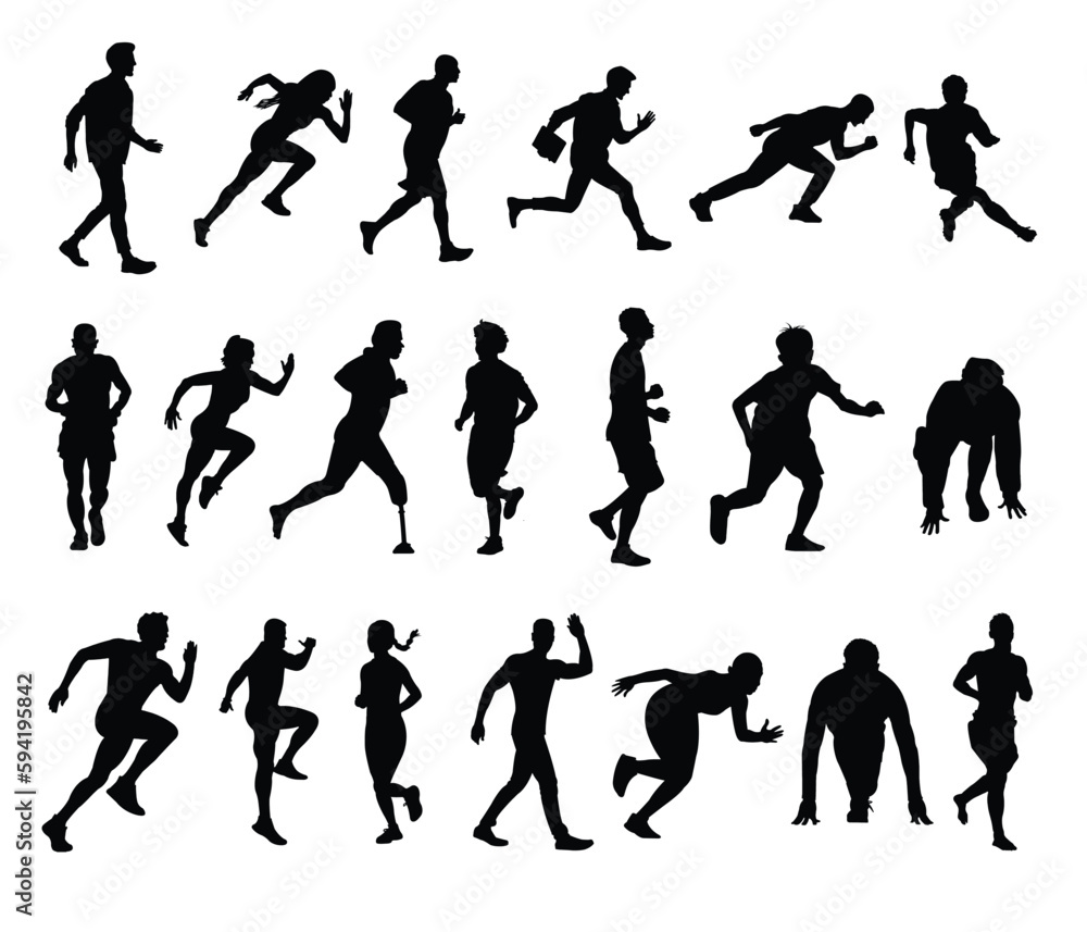 Running man and women vector silhouette