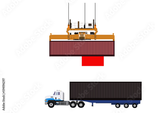 Exclusive design winch lifts a container with a trailer carrying it