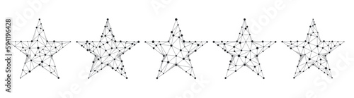 5 stars award or rating wireframe vector sign set. Digital technology black and white rank polygon. Dot and line triangle monochrome christmas futuristic design element.