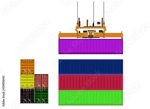 Port winch and a group of containers in shiny colors