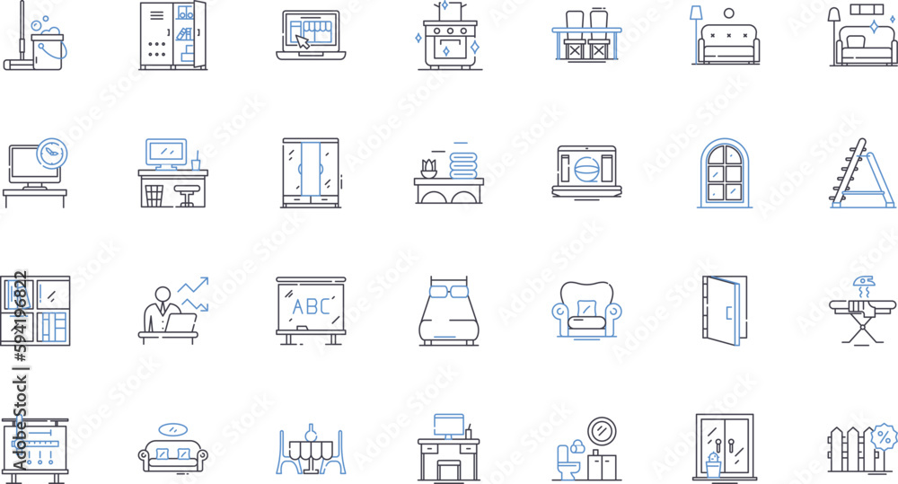 Furnishings line icons collection. Sofas, Chairs, Tables, Beds, Dressers, Bookcases, Ottomans vector and linear illustration. Recliners,Lamps,Cabinets outline signs set Furnishings line icons collection. Sofas, Chairs, Tables, Beds, Dressers, Bookcases, Ottomans vector and linear illustration. Recliners,Lamps,Cabinets outline signs set