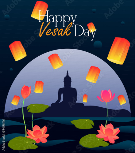 Happy Buddha Purnima Wesak Festival Celebration Vector Social Media Greeting Post 