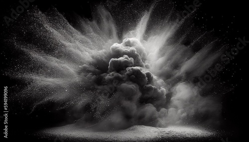 powder dust gray explosive with black background