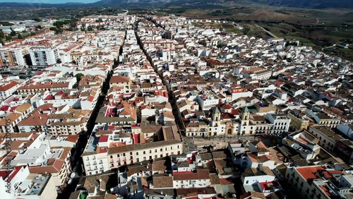 Aerial overview of classic spanish architecture and buildings in Ronda Spain city