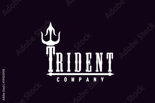 Vintage Classic Trident Harpoon Spear of Poseidon Neptune God Triton King logo design
