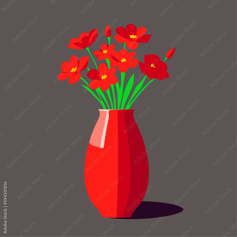 red vase with red flowers