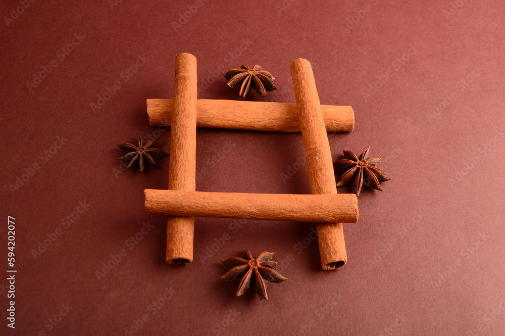Cinnamon stick and star anise spice. Cinnamon stick and star anise spice.