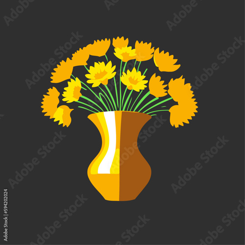 golden vase with yellow flowers