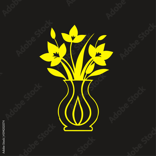 yellow vase with yellow flowers on a dark background