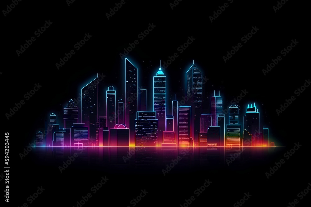 Futuristic city skyline at night, showcasing panorama of interconnected skyscrapers with neon accents. Innovative engineering, intelligent infrastructure, and cyberspace connections. Generative AI Futuristic city skyline at night, showcasing panorama of interconnected skyscrapers with neon accents. Innovative engineering, intelligent infrastructure, and cyberspace connections. Generative AI