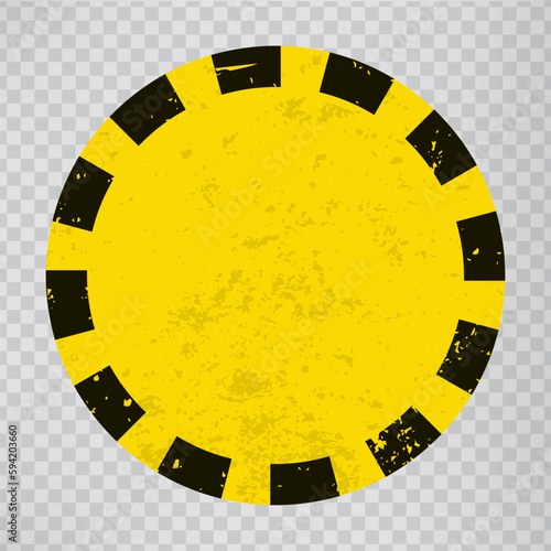 Black Stripped circle on yellow background. Text space. Blank Warning Sign. Warning Background. Template circle on transparent background.  EPS10.