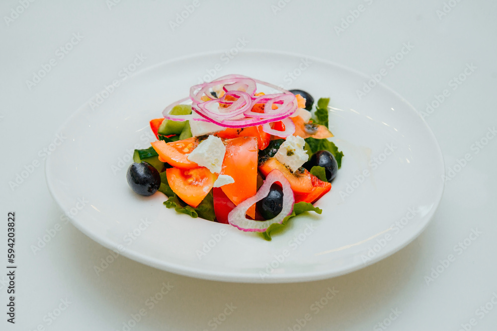 Salad with cheese and fresh vegetables, Greek salad.