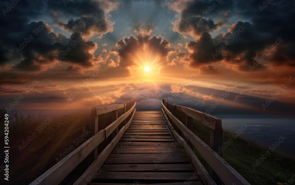 stairway to heaven,  bridge leading to heaven, to the ultimate goal, achieving success, meeting God, symbol of Christianity, generative ai
