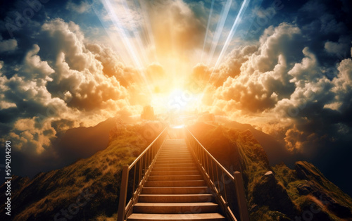 stairway to heaven, bridge leading to heaven, to the ultimate goal, achieving success, meeting God, symbol of Christianity, generative ai