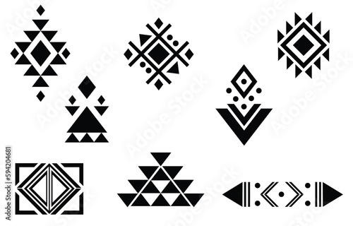 Oriental ethnic pattern. Set of ethnic ornaments. Tribal design, geometric symbols for tattoo, logo, cards, fabric decorative works. traditional print vector illustration. on white background.