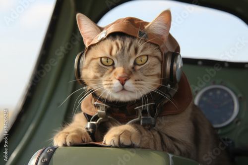 Wallpaper Mural Cat with Pilot glasses, generative ai Torontodigital.ca