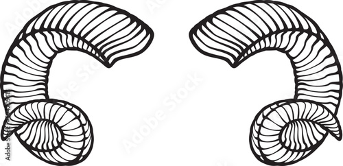 Ram Horns Black and White. Vector Illustration.
