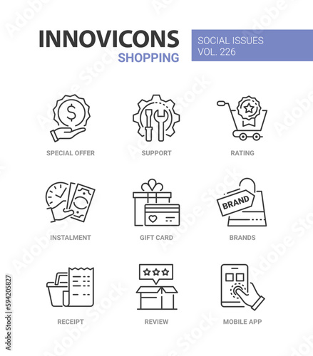 Shopping and special offers - line design style icons set