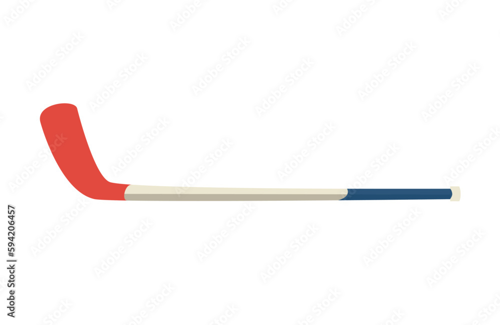 Concept Sport goods hockey stick. The illustration is a flat, vector design concept of a cartoon hockey stick, depicted on a white background. Vector illustration. Concept Sport goods hockey stick. The illustration is a flat, vector design concept of a cartoon hockey stick, depicted on a white background. Vector illustration.