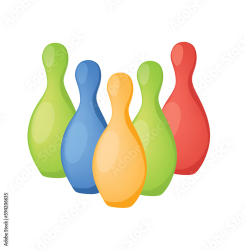 Concept Sport goods billiard and bowling. This is an illustration of a set of bowling pins on a white background, designed in a flat vector cartoon style. Vector illustration.