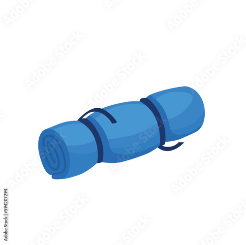 Concept Camping sleeping mat. The illustration is a flat and colorful design of a blue sleeping mat for yoga  designed in a cartoon-like style. Vector illustration.