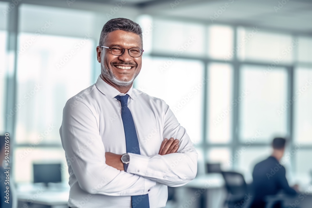 Business Mann mit Hemd und Krawatte steht lächelnd freundlich im modernen Büro - Thema Kompetenz, Erfolg oder ERP-Software - Generative AI Business Mann mit Hemd und Krawatte steht lächelnd freundlich im modernen Büro - Thema Kompetenz, Erfolg oder ERP-Software - Generative AI