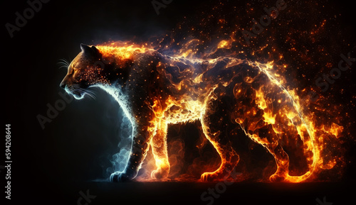 Leopard in fire cosmic space. gnerative ai.