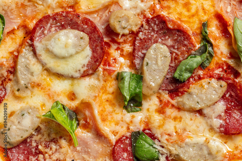 Pizza with meat and sausages Pizza with meat and sausages
