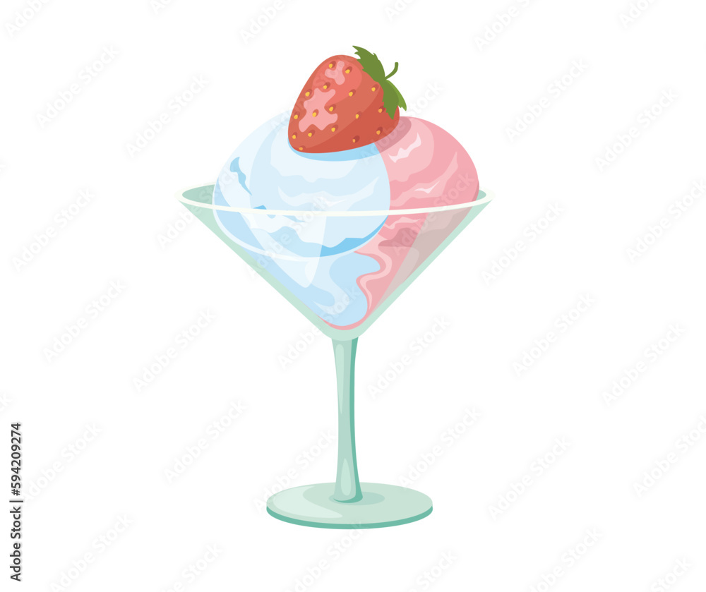 Concept Ice-cream dessert sweet. This illustration depicts a flat vector cartoon design of a delicious ice cream dessert on a white background. Vector illustration. Concept Ice-cream dessert sweet. This illustration depicts a flat vector cartoon design of a delicious ice cream dessert on a white background. Vector illustration.