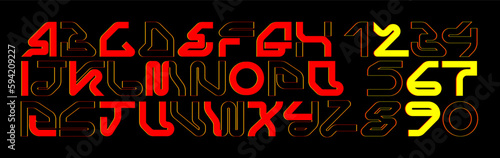 Cyberpunk Alphabet, a sci-fi inspired font with a high-tech futuristic design, with neon lettering lines representing techno culture. It's perfect for games, sports or any project.
