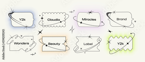 This vector set features Y2K-inspired stickers, bubbles, chat messages, labels, Korean-style logos, tags, figures, and elegant coupons. Sale labels and premium tags.