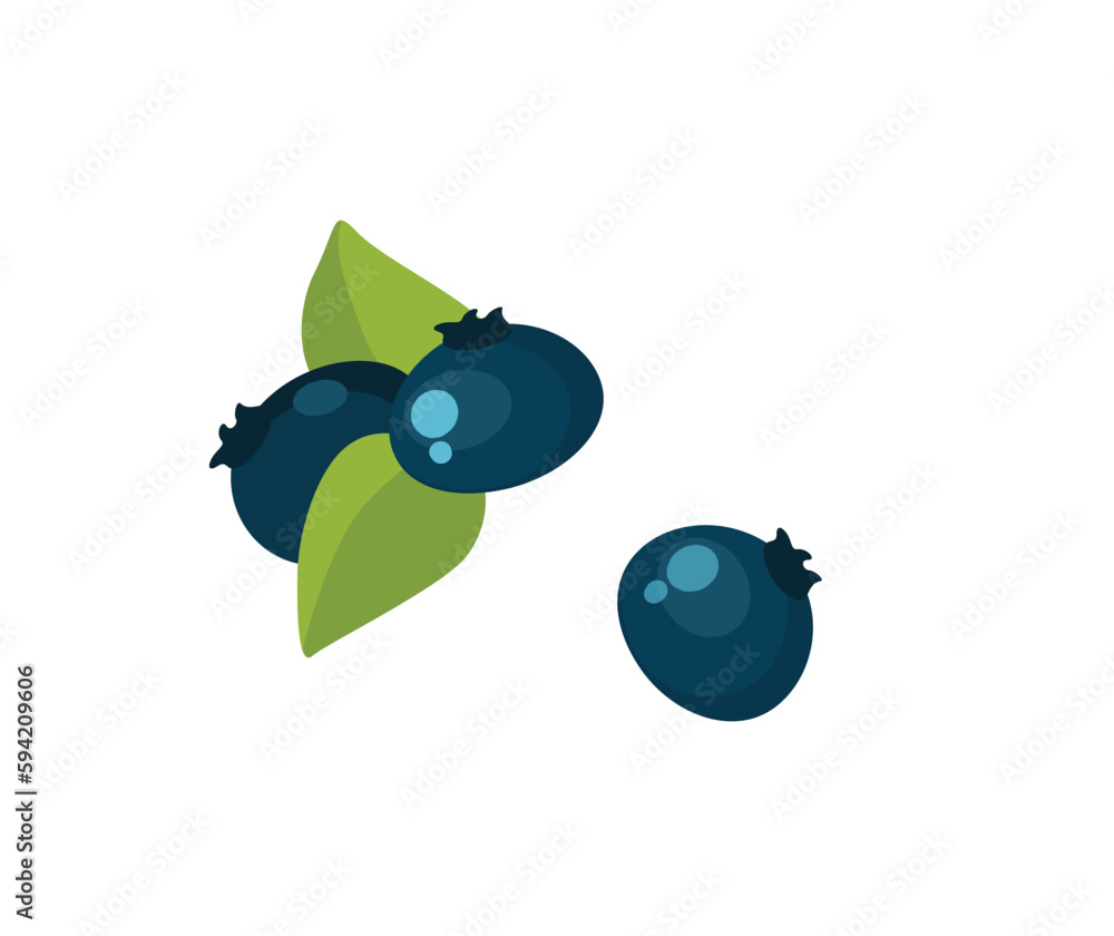 Concept Ice-cream decorations blueberries. This illustration features a flat, vector cartoon design of blueberries used to decorate a scoop of ice cream. Vector illustration.
