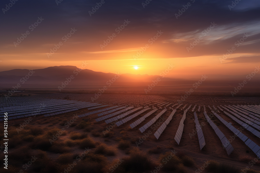 Solar power farm, clean energy for a sustainable future. Generative AI