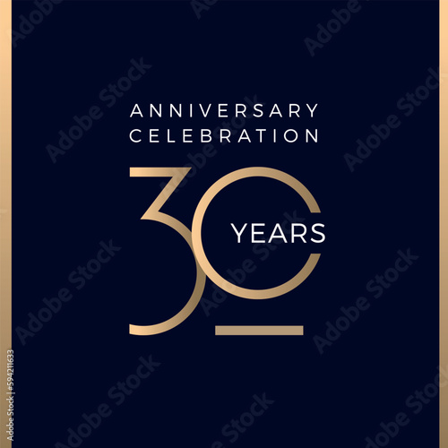 Thirty years celebration event. 30 years anniversary sign. Vector design template.