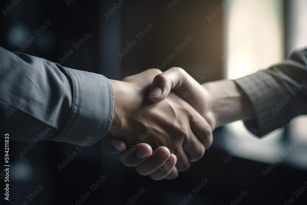 Successful business handshake for merger and acquisition. Consolidate growth concept. Generative AI
