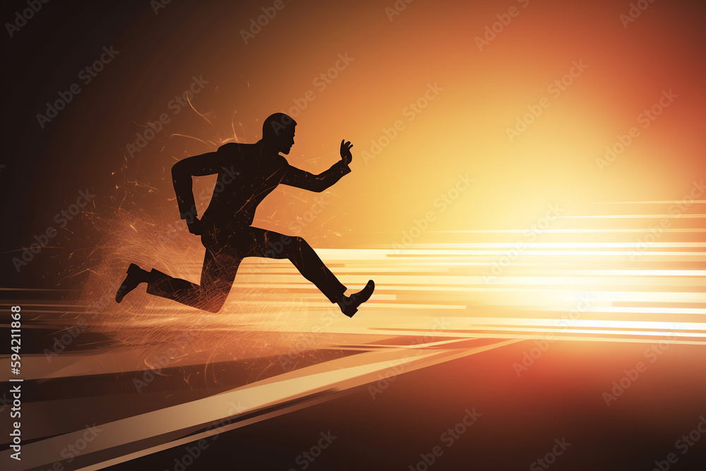 Silhouette of man in suit running fast towards success. Generative AI Silhouette of man in suit running fast towards success. Generative AI