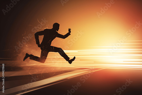 Silhouette of man in suit running fast towards success. Generative AI