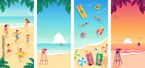 Summer seaside vacation landscape banner set