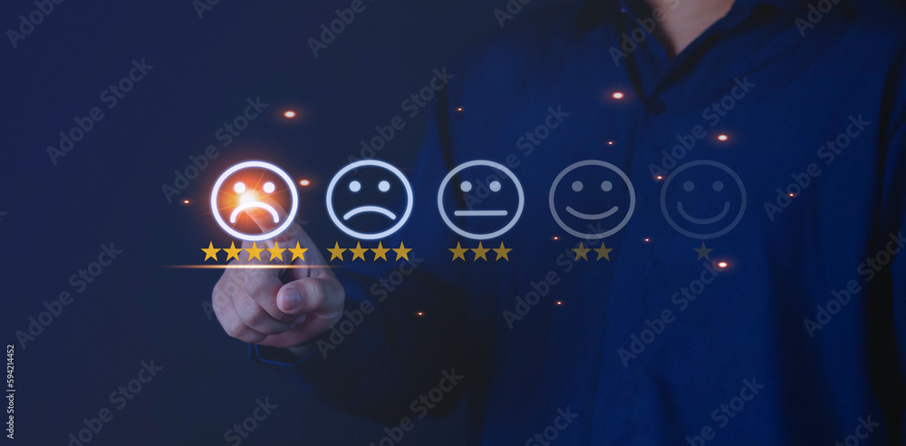 Rating with the happiness icon customer satisfaction survey concept