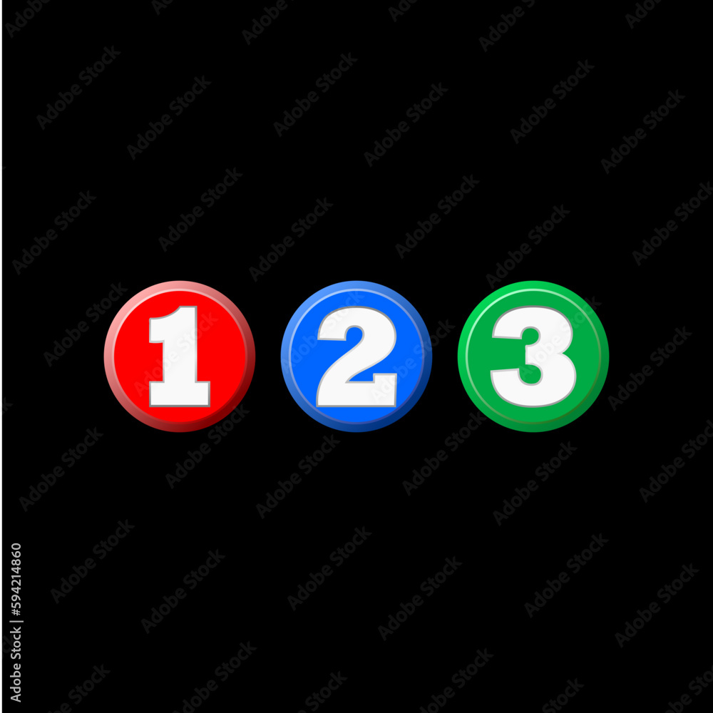 Circles with 3,2,1 icon isolated on black background Circles with 3,2,1 icon isolated on black background