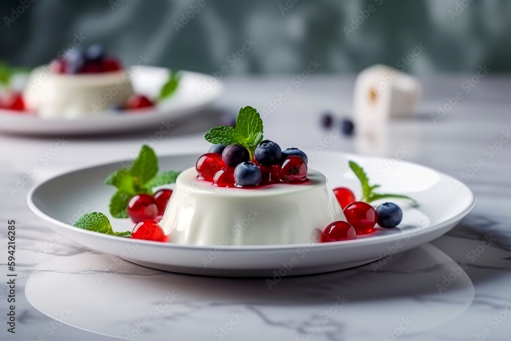 Tasty panna cotta dessert. Super photo realistic background. Generative ai illustration Tasty panna cotta dessert. Super photo realistic background. Generative ai illustration
