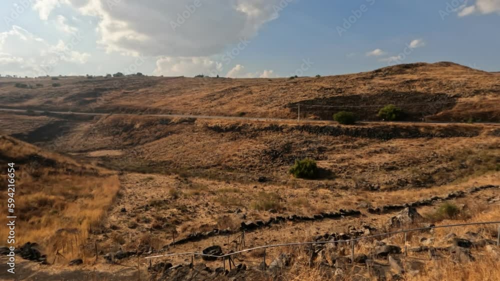 The archaeological site Korazim - an ancient neighborhood of black basalt stones - in northern Israel The archaeological site Korazim - an ancient neighborhood of black basalt stones - in northern Israel
