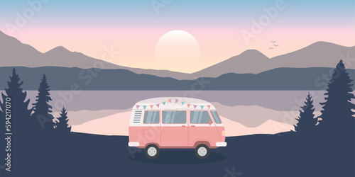 wanderlust camping adventure in the wilderness with camper van by the lake