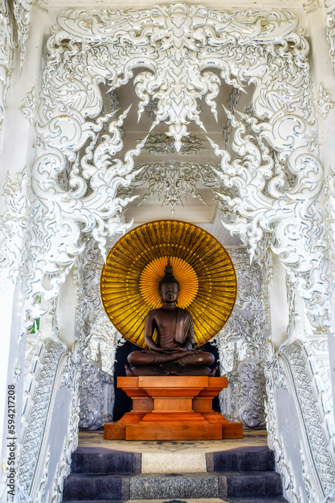 Fototapeta premium Interior of modern Buddhist temple, Wat Rong Khun, Chiang Rai, Northern Thailand, Thailand